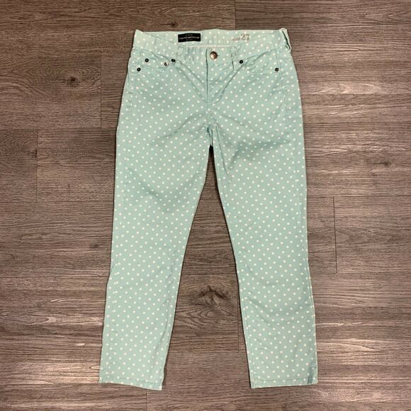 J.Crew Matchstick Jeans Women's Size 27 Mint Green Polka Dots Cropped Pants - Picture 2 of 10